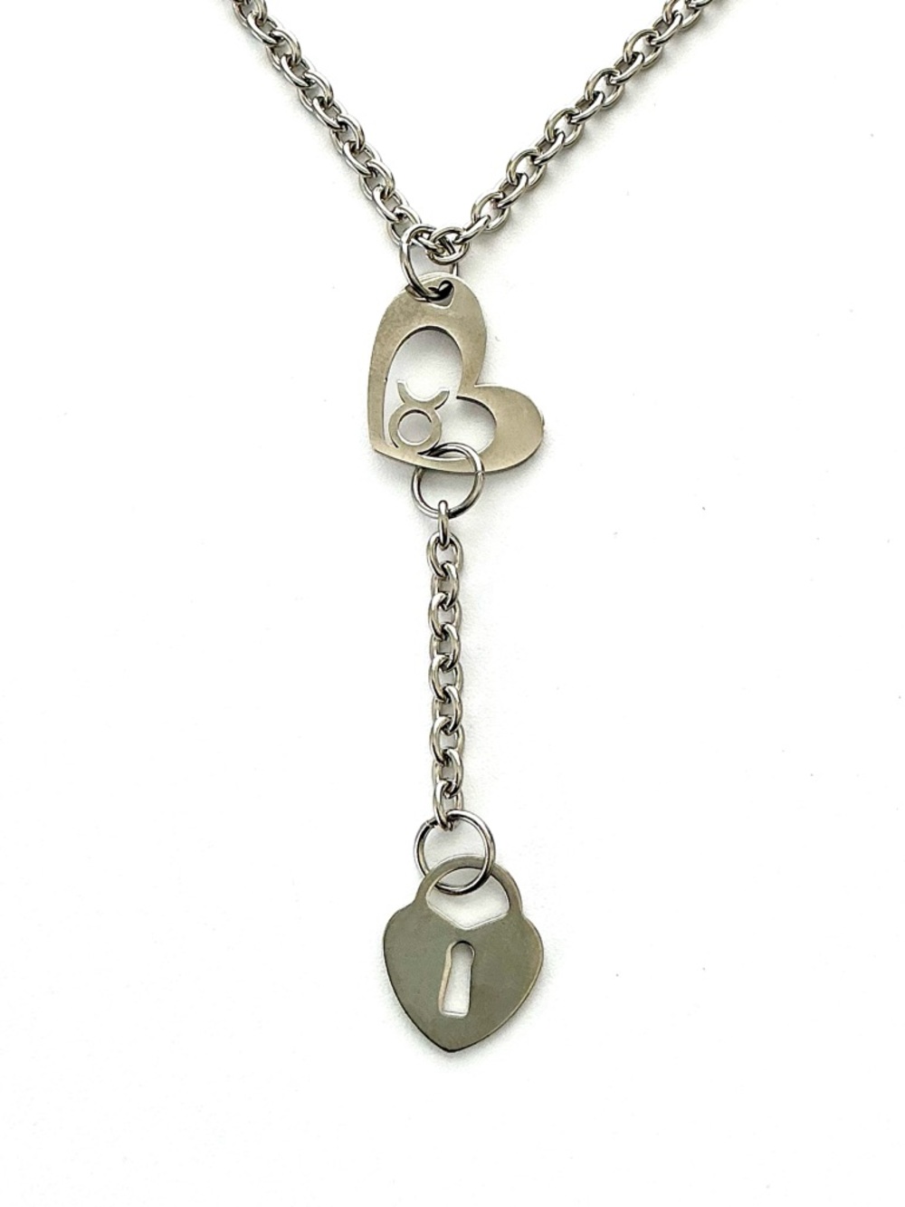 🆕 Taurus Zodiac/Earth Sign with Hanging Lock Heart Pendant Necklace-Stainless